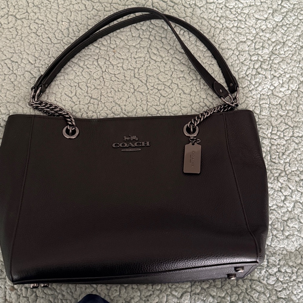 Coach Black Leather Tote Bag. Gently used